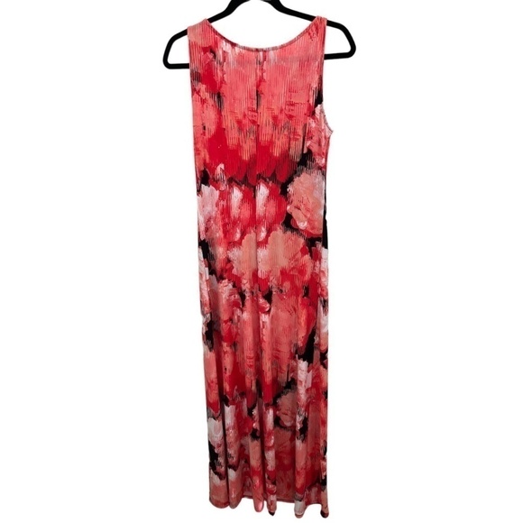 Tahari Red Pink Black Abstract Floral Long Maxi Dress Sleeveless Sz Small - Picture 3 of 4